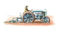 Fordson–Erprobungsschlepper mit Ferguson–Dreipunkt–Hydraulik für den Pflug, 1922